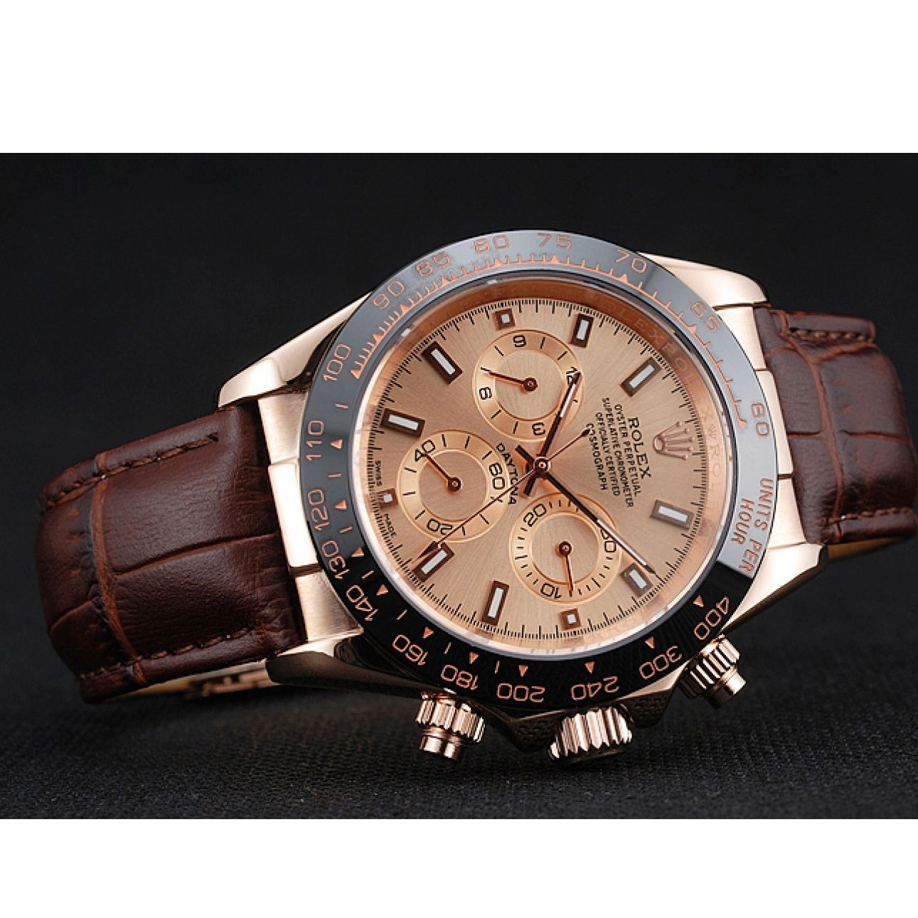 Aaa fake watches Brown Gold Cosmograph Leather Rose Bracelet Dial Case Rolex 1454243 Daytona Brown 1013